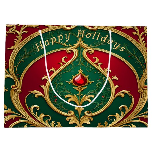 Red Green Gold Weihnachtsgeschenktasche Große Geschenktüte (Rückseite)