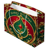 Red Green Gold Weihnachtsgeschenktasche Große Geschenktüte (Rückseite Schrägansicht)