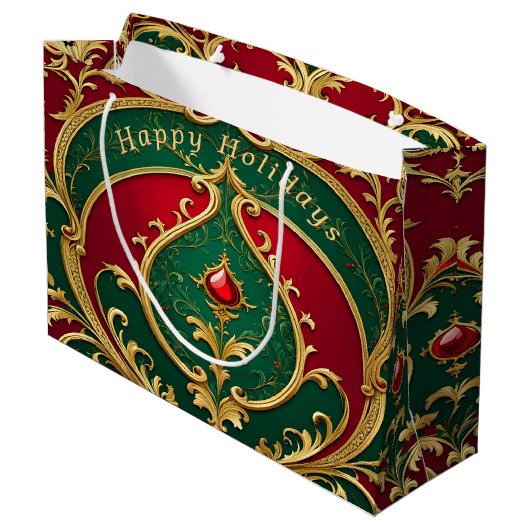 Red Green Gold Weihnachtsgeschenktasche Große Geschenktüte (Rückseite Schrägansicht)