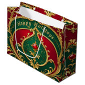 Red Green Gold Weihnachtsgeschenktasche Große Geschenktüte (Vorderseite Schrägansicht)