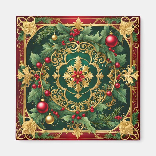 Red Green Gold Weihnachtsmagnet Magnet (Vorne)
