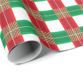 RED GREEN GOLD WHITE CHRISTMAS KARIERTE PATTER GESCHENKPAPIER (Rolleneckpunkt)