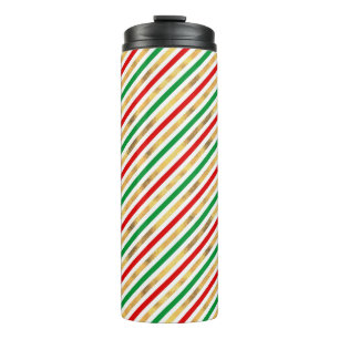RED GREEN GOLD WHITE DIAGONAL STRIPES THERMOSBECHER