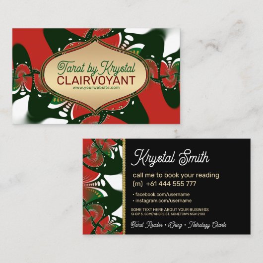 Red Green Golden Goddess Tarot Business Cards Visitenkarte (Vorne/Hinten)