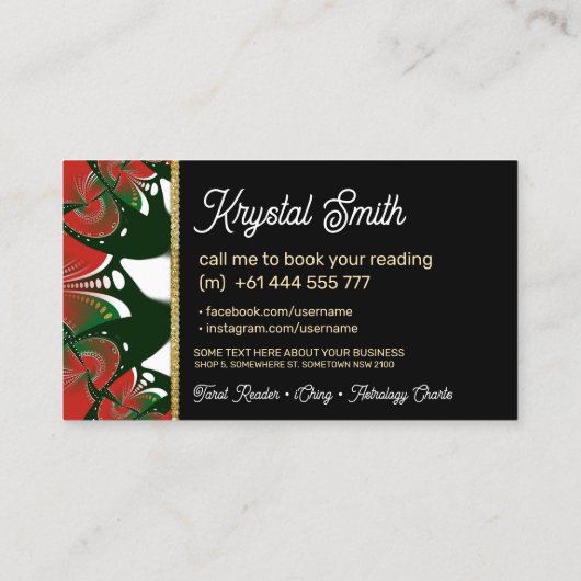 Red Green Golden Goddess Tarot Business Cards Visitenkarte (Rückseite)