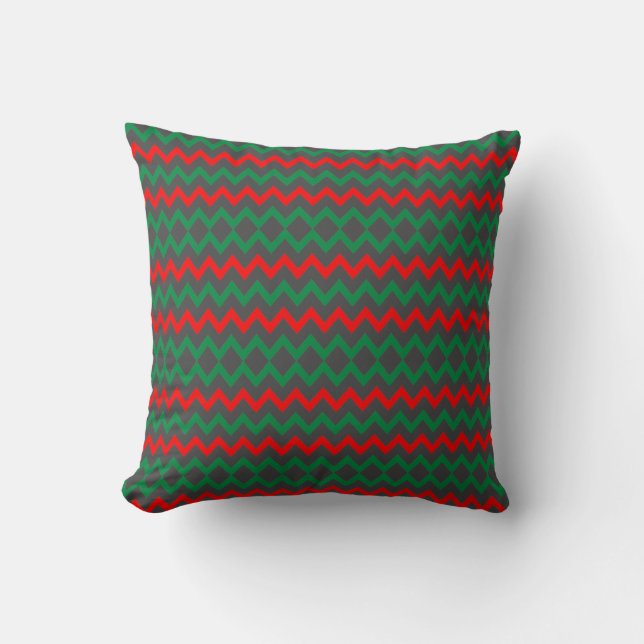 Red Green Gray ZigZag Kissen (Vorderseite)