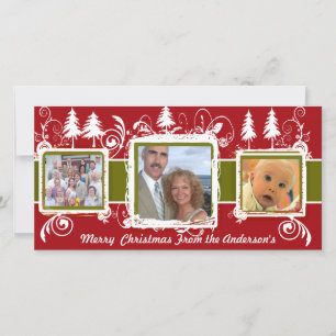 Red Green Grunge Pine Wirbel Holiday Family Foto Feiertagskarte
