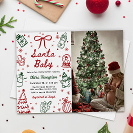 Red Green Hand Drawn Christmas Baby Shower Photo Einladung