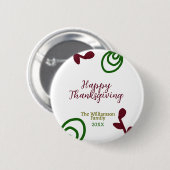 Red green happy Thanksgiving floral leaf fall Button (Vorne & Hinten)