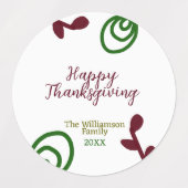 Red green happy Thanksgiving floral leaf fall Etiketten (Design 1)