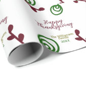 Red green happy Thanksgiving floral leaf fall Geschenkpapier (Rolleneckpunkt)