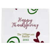 Red green happy Thanksgiving floral leaf fall Große Geschenktüte (Rückseite)