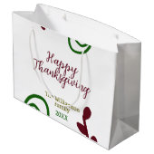 Red green happy Thanksgiving floral leaf fall Große Geschenktüte (Rückseite Schrägansicht)