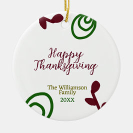 Red green happy Thanksgiving floral leaf fall Keramik Ornament