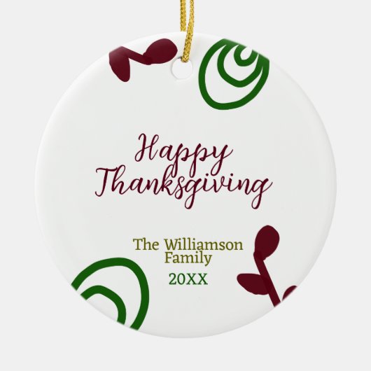 Red green happy Thanksgiving floral leaf fall Keramik Ornament (Vorne)