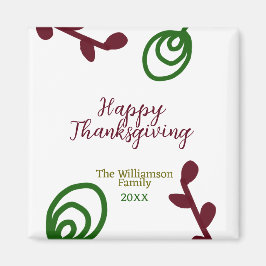 Red green happy Thanksgiving floral leaf fall Magnet