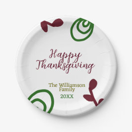 Red green happy Thanksgiving floral leaf fall Pappteller