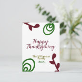 Red green happy Thanksgiving floral leaf fall Postkarte (Stehend Vorderseite)