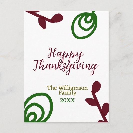 Red green happy Thanksgiving floral leaf fall Postkarte (Vorderseite)