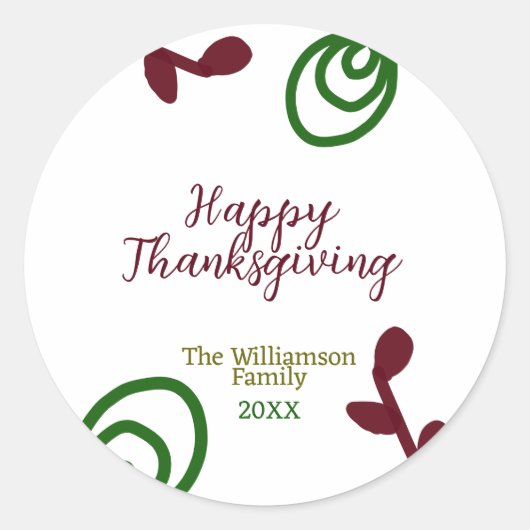 Red green happy Thanksgiving floral leaf fall Runder Aufkleber (Vorderseite)
