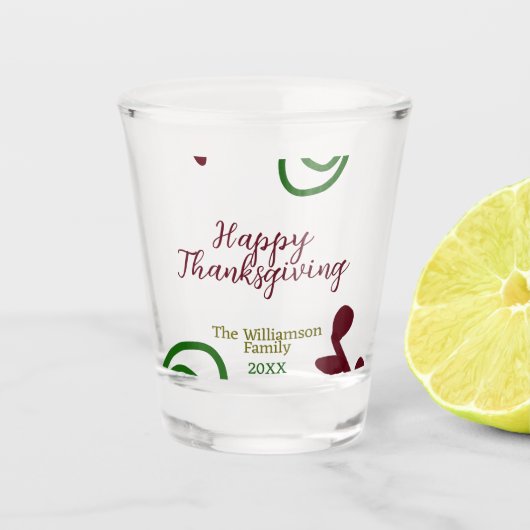 Red green happy Thanksgiving floral leaf fall Schnapsglas (Vorderseite)