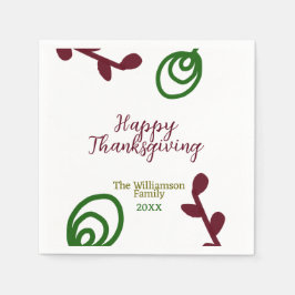 Red green happy Thanksgiving floral leaf fall Serviette