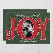 Red & Green Holiday JOY Photo Christmas Card Einladung (Vorne/Hinten)