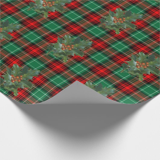 Red Green Holiday Kariert mit Holly Geschenkpapier (Ecke)