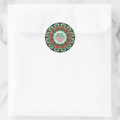 Red Green Holiday Mandala w/ Custom Text Name Addr Runder Aufkleber (Tasche)