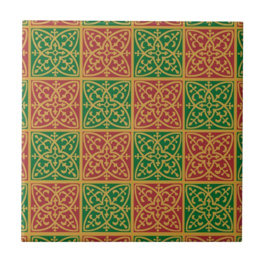 Red Green Holiday Pattern Tile Fliese (Vorderseite)