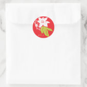 Red & Green Holiday Poinsettias Wedding Runder Aufkleber (Tasche)
