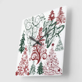 Red Green Holiday Weihnachtsbaum Muster Quadratische Wanduhr (Winkel)