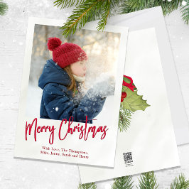 Red Green Holly Berries Christmas Photo Template Feiertagskarte
