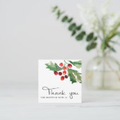 RED GREEN HOLLY BERRY CHRISTMAS DANKEN SIE LOGO QUADRATISCHE VISITENKARTE (Stehend Vorderseite)