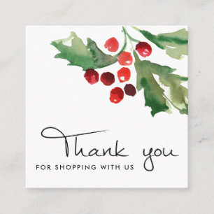 RED GREEN HOLLY BERRY CHRISTMAS DANKEN SIE LOGO QUADRATISCHE VISITENKARTE