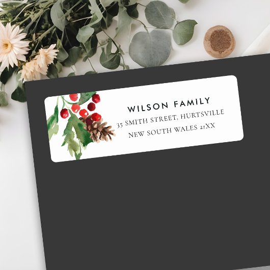 RED GREEN HOLLY BERRY PINE CONE NEW YEAR ADRESSE