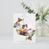 RED GREEN HOLLY BERRY PINE CONE NEW YEAR FOTO POSTKARTE (Stehend Vorderseite)