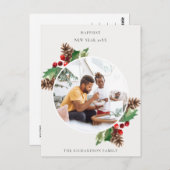 RED GREEN HOLLY BERRY PINE CONE NEW YEAR FOTO POSTKARTE (Vorne/Hinten)