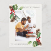 RED GREEN HOLLY BERRY PINE CONE NEW YEAR FOTO POSTKARTE (Vorderseite)