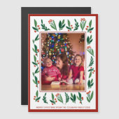 Red Green Holly Berry Weihnachts Foto Magnet Card (Vorne/Hinten)