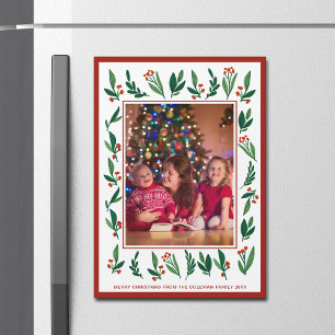 Red Green Holly Berry Weihnachts Foto Magnet Card