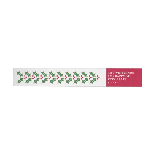 Red Green Holly Christmas Wraparound Address Label (Person)