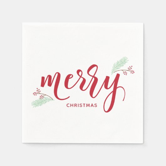Red & Green Holly und Pine Frohe Weihnachtsfeierta Serviette (Vorderseite)