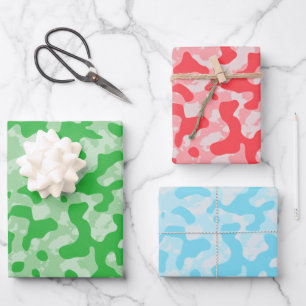 Red Green & Ice Blue Camouflage Camouflage Trio Geschenkpapier Set