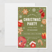 Red & Green Illustrative Christmas Party Invita Einladung (Vorne/Hinten)