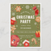 Red & Green Illustrative Christmas Party Invita Einladung (Vorderseite)