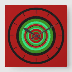 Red Green Irregular Circular Pattern Quadratische Wanduhr