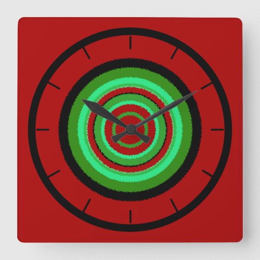 Red Green Irregular Circular Pattern Quadratische Wanduhr (Vorderseite)