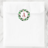 Red & Green Jolly Holly Monogram Runder Aufkleber (Tasche)