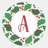 Red & Green Jolly Holly Monogram Runder Aufkleber (Vorderseite)